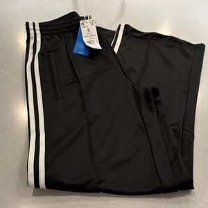 adidas Black women wide leg small Joggers with White Stripes